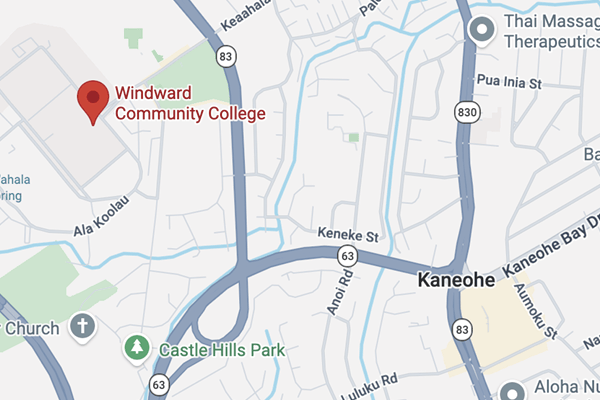 Google Maps view of Windward Community College location in Kaneohe for the Banana Festival
